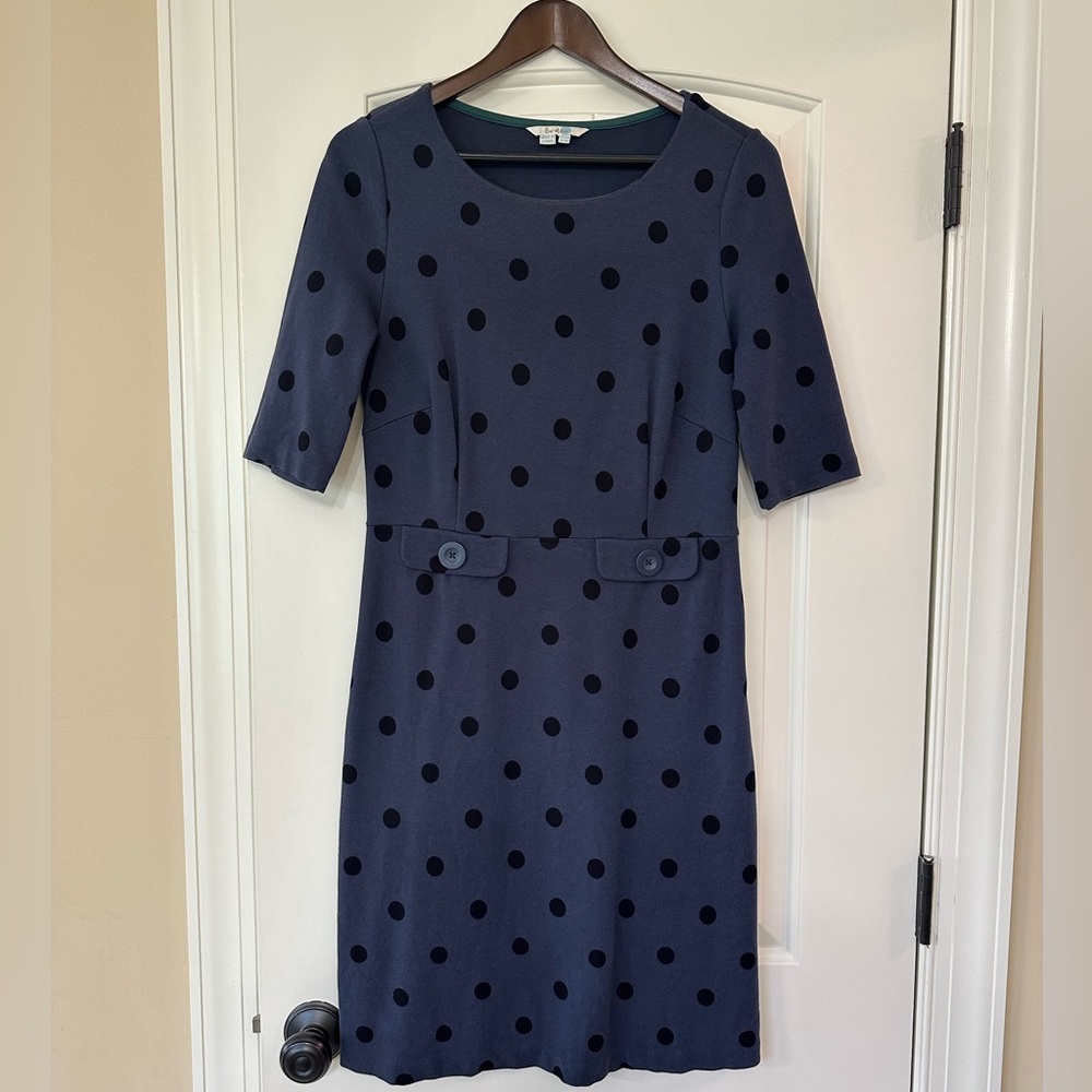 Boden Audrey Navy Polka Dot Midi Dress, Size 8